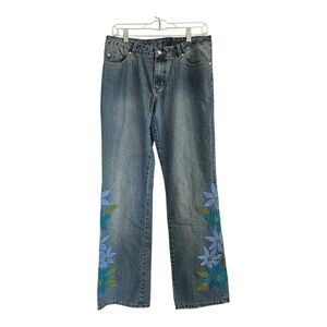 Vintage Lilly Pulitzer Bootcut Denim Jeans Womens 4 Blue Embroidered Tropical